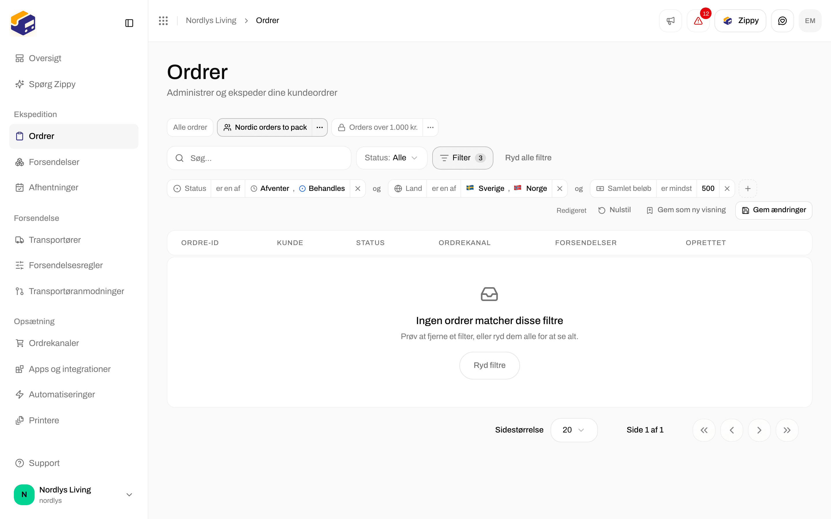 Visningslinjen med Redigeret ved siden af knapperne Nulstil, Gem som ny visning og Gem ændringer