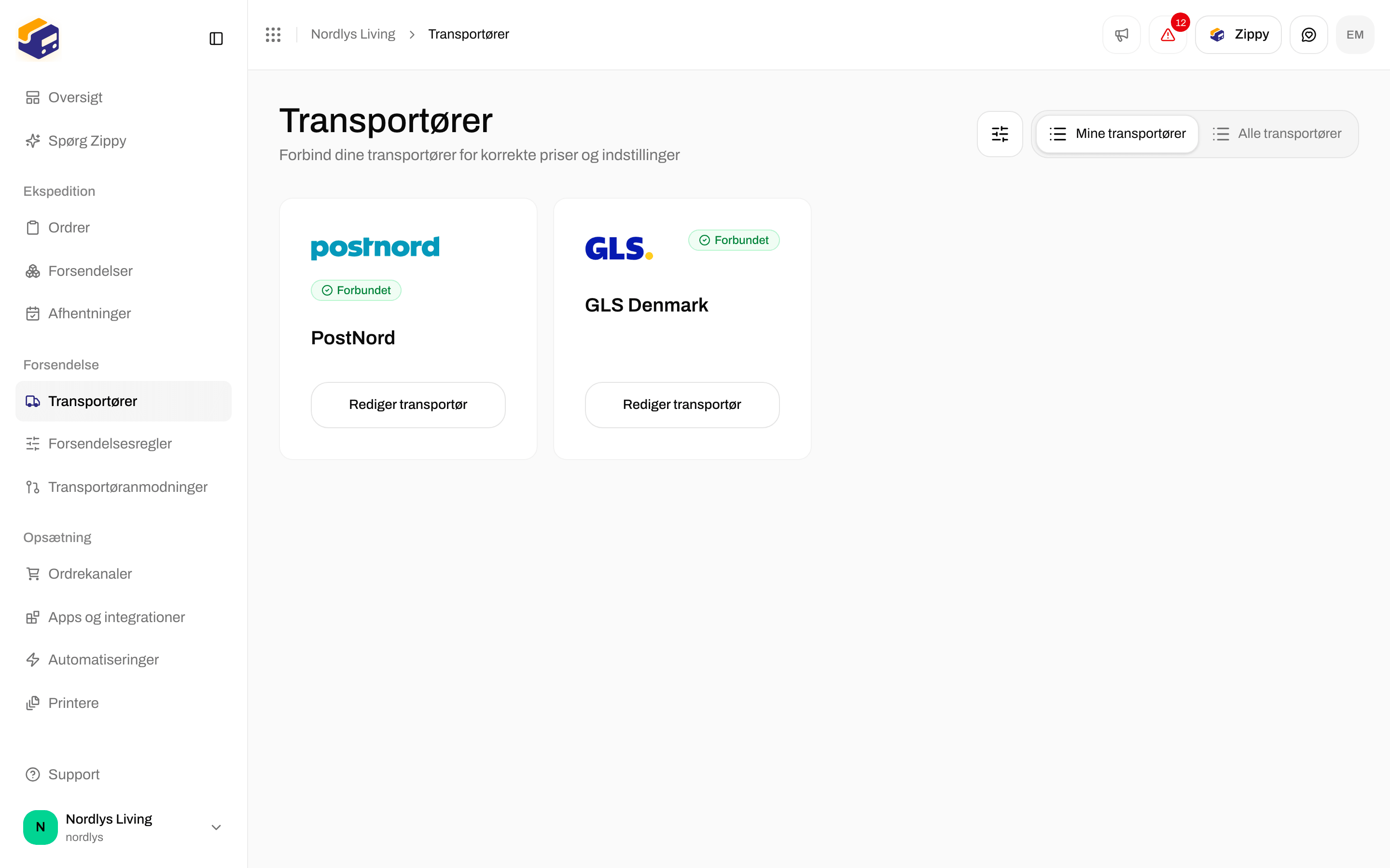 Fanen Mine transportører med PostNord og GLS Denmark, begge Forbundet