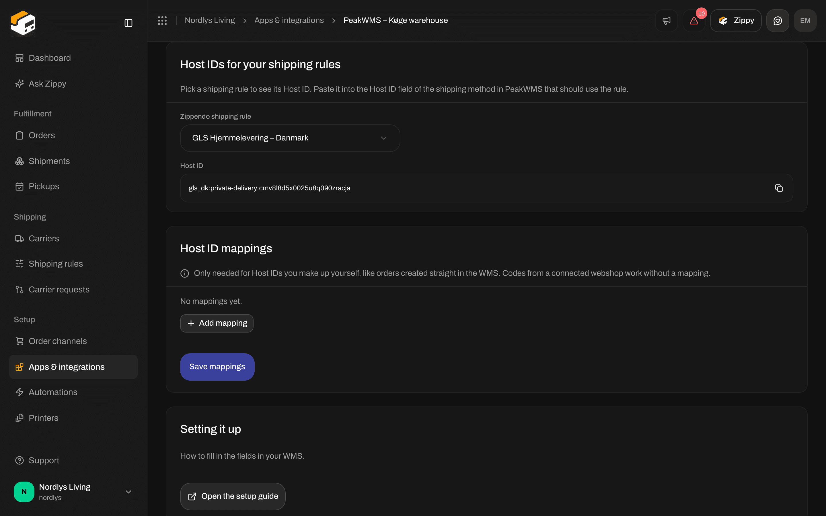 Host IDs for your shipping rules with a shipping rule picked and its Host ID next to a copy button
