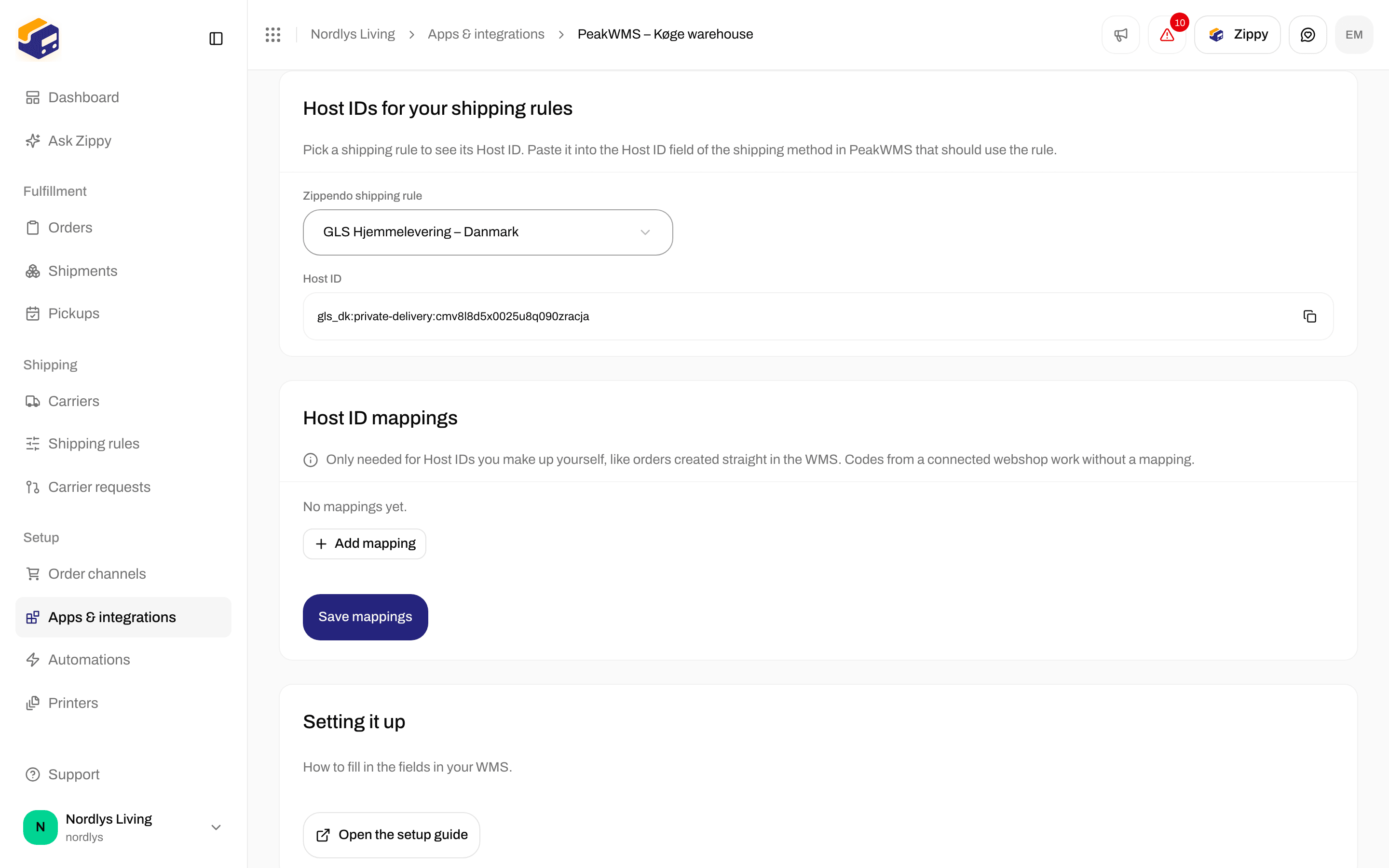 Host IDs for your shipping rules with a shipping rule picked and its Host ID next to a copy button