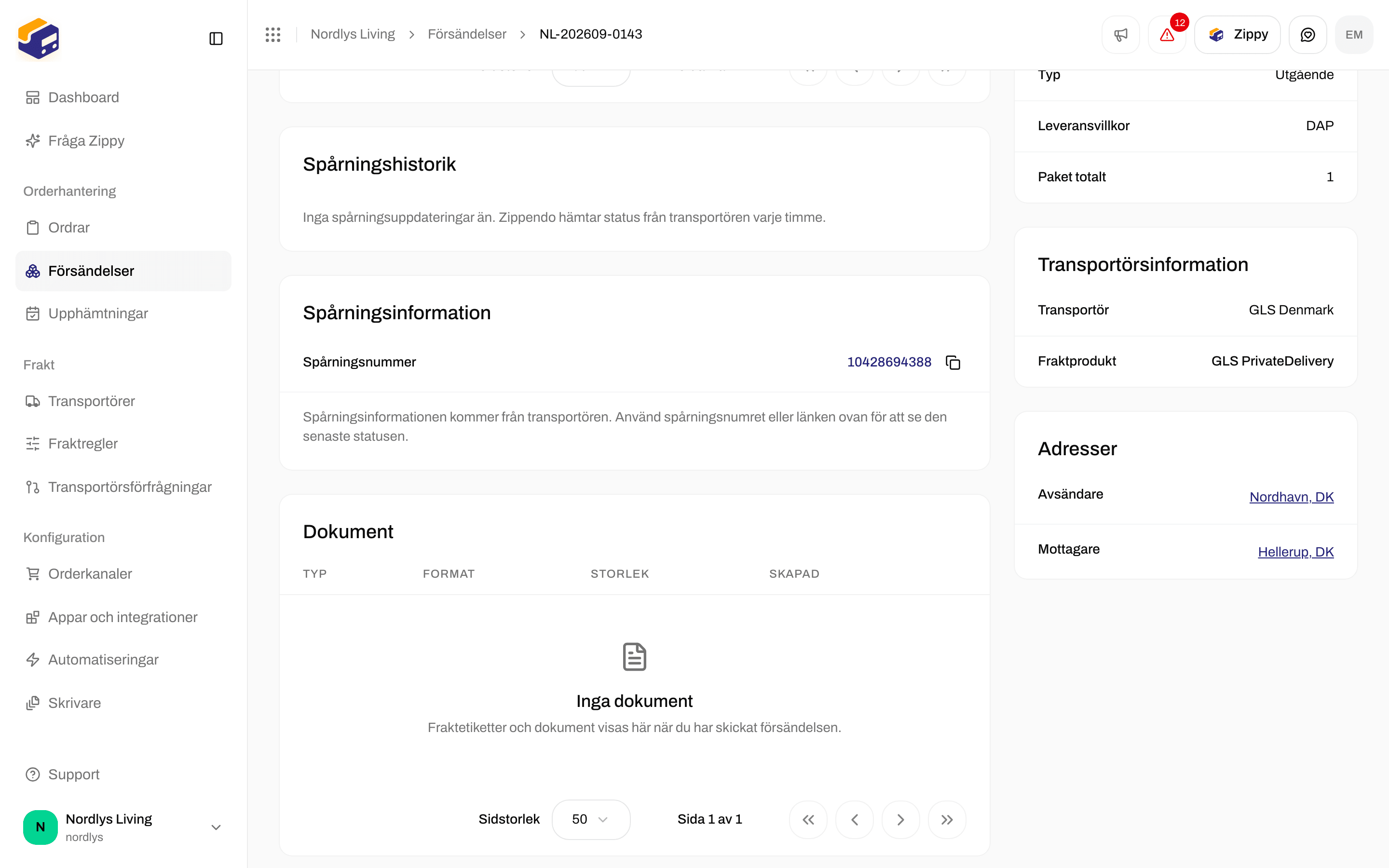 Spårningshistorik som säger att det inte finns några spårningsuppdateringar än