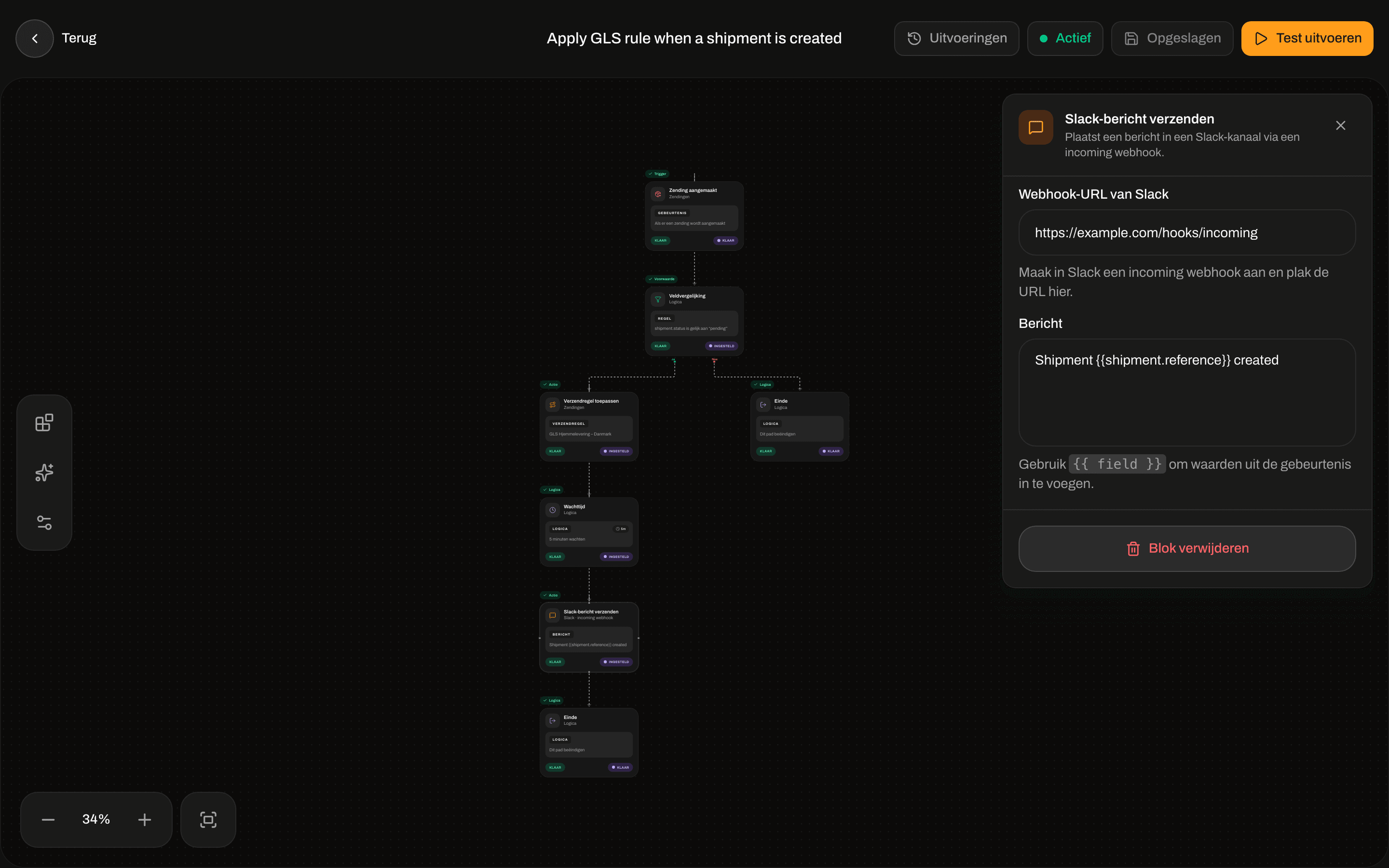 Instellingen van Slack-bericht verzenden met Webhook-URL van Slack en Bericht