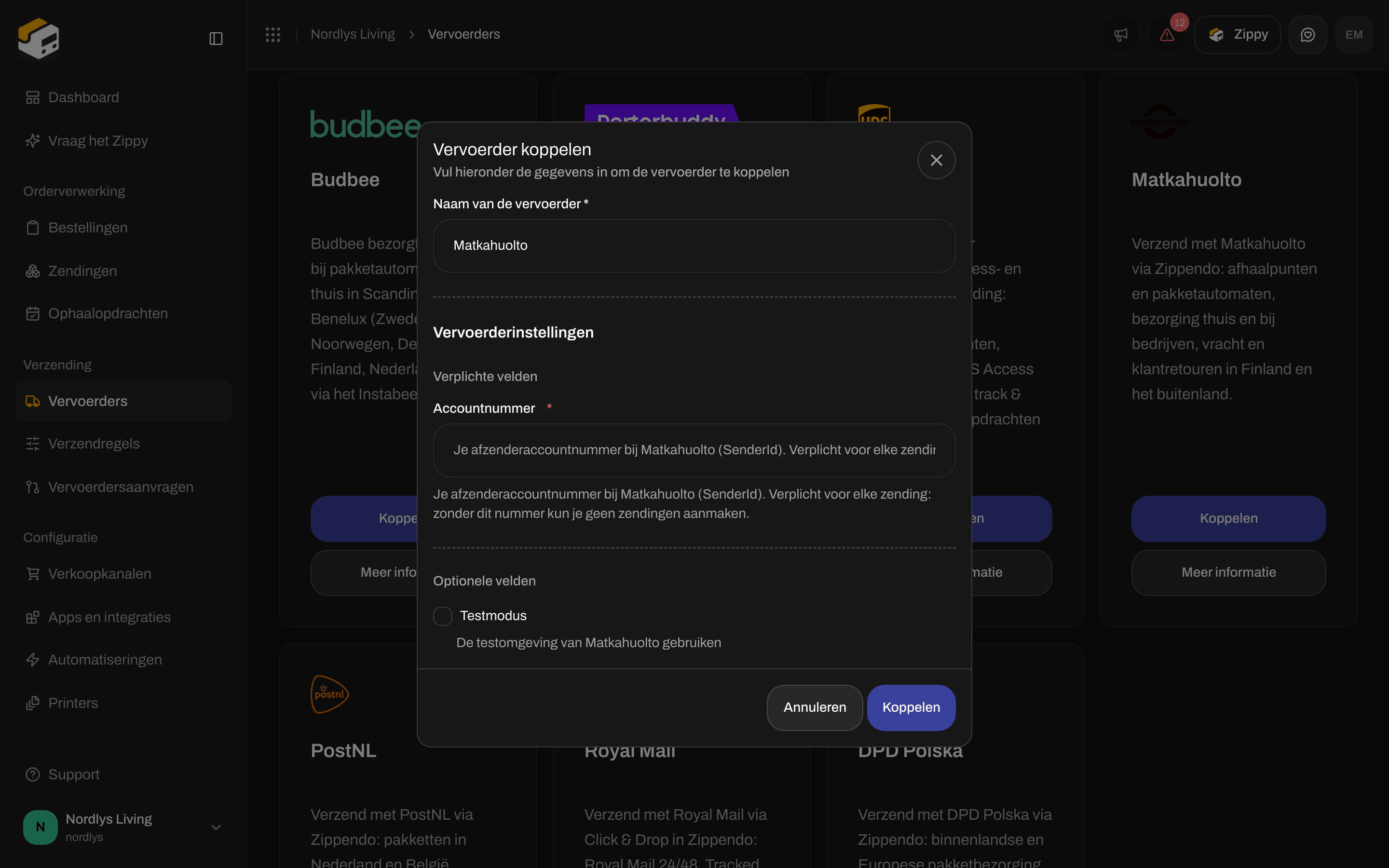Vervoerder koppelen voor Matkahuolto met het verplichte Accountnummer