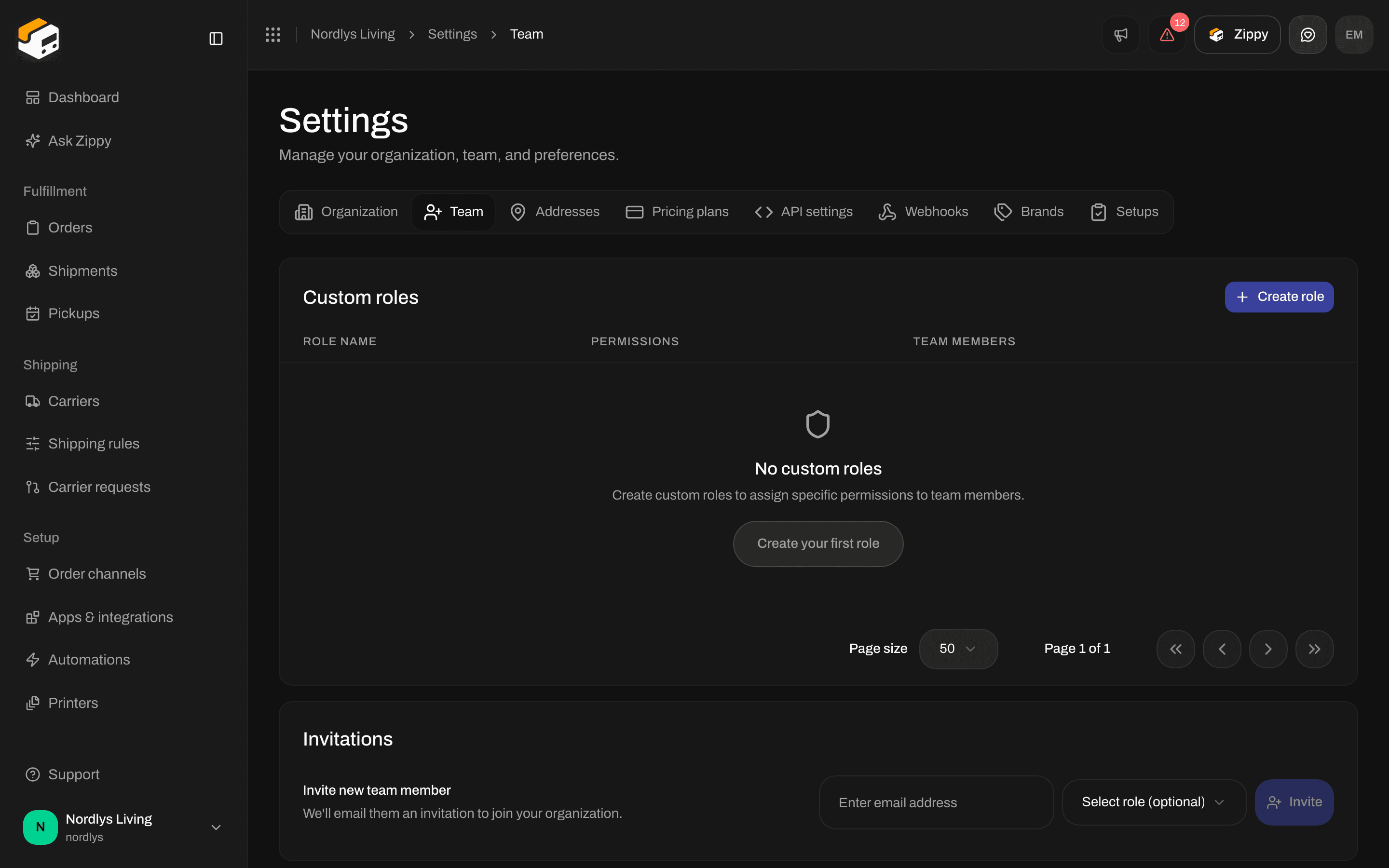 Custom roles empty state with Create role and Create your first role
