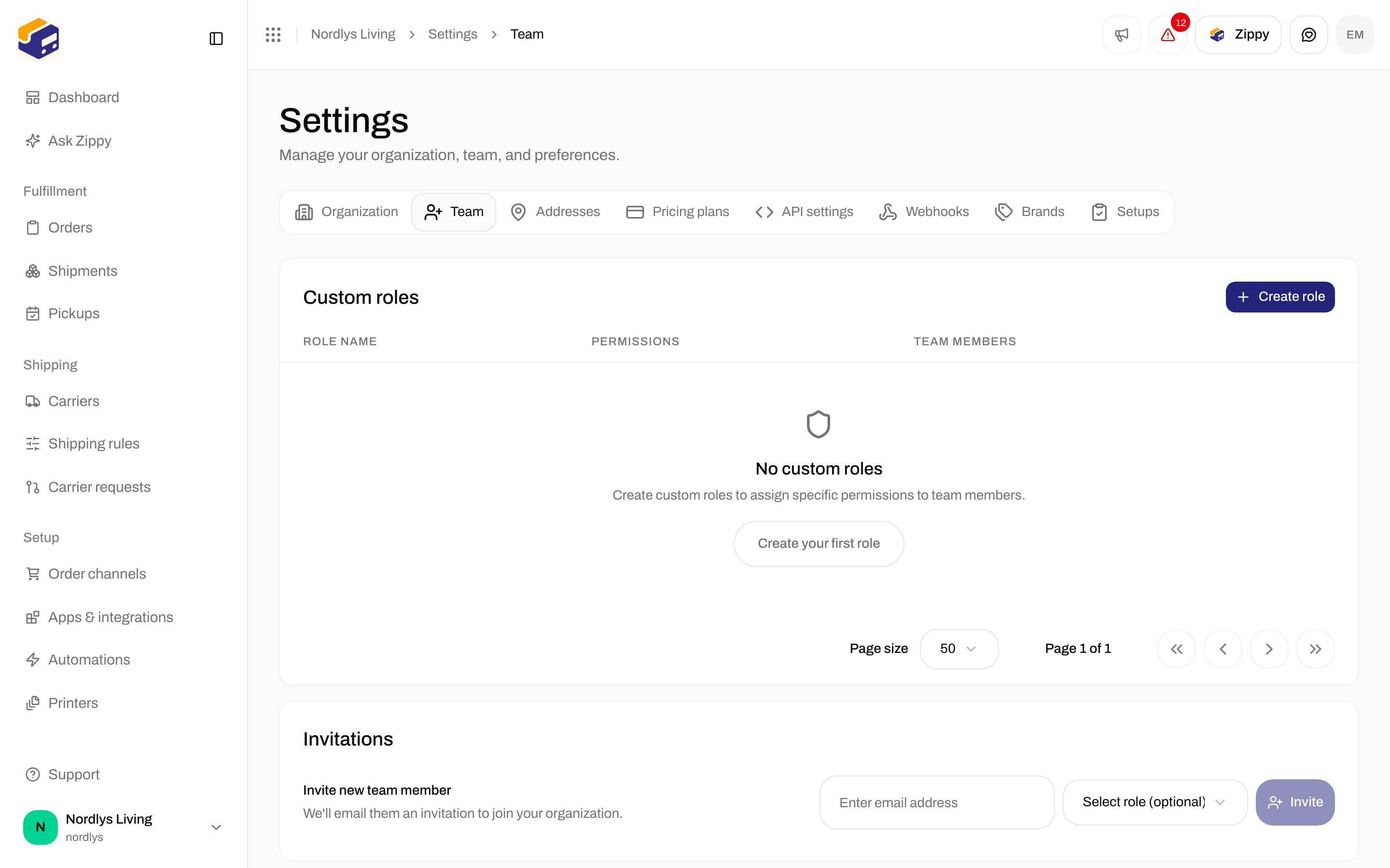 Custom roles empty state with Create role and Create your first role