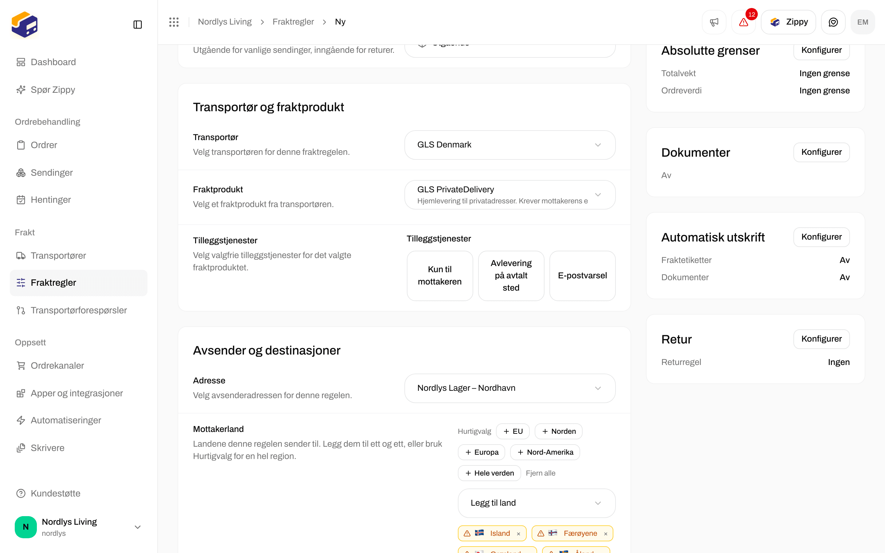 Mottakerland med de nordiske landene lagt til via Hurtigvalg
