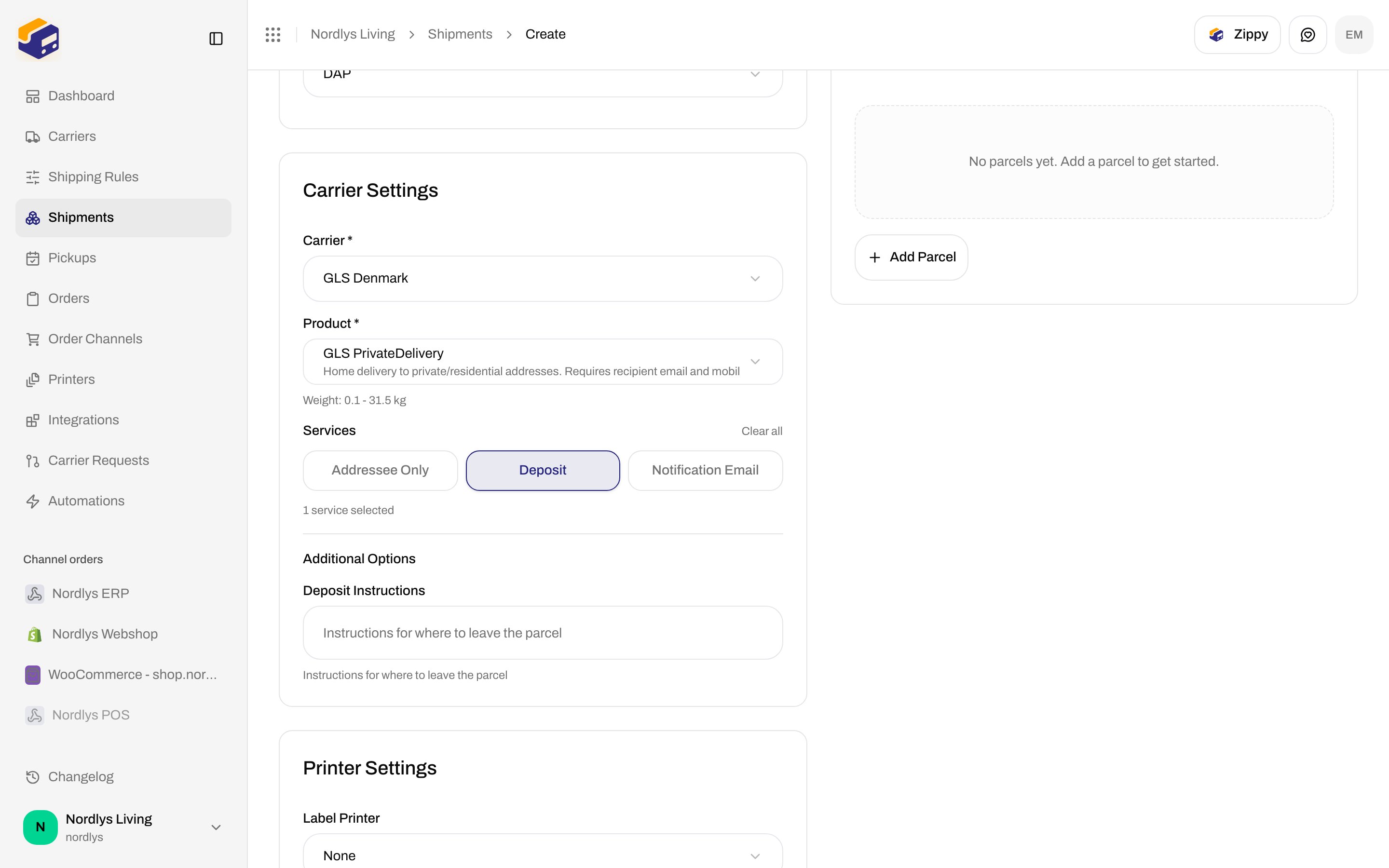 Additional Options with Deposit Instructions after Deposit is selected