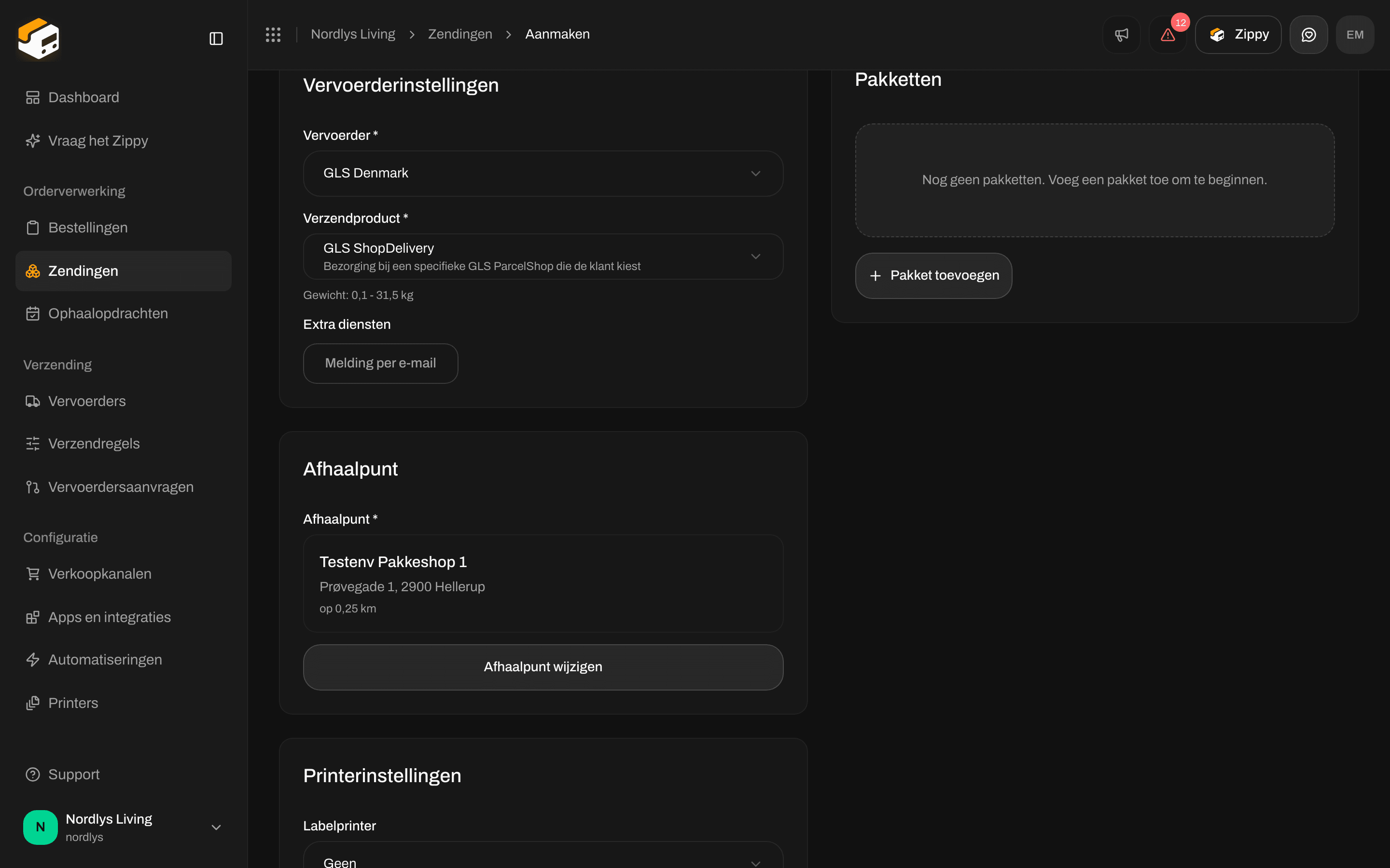 Kaart Afhaalpunt met een gekozen afhaalpunt dat de naam, het adres en de afstand toont