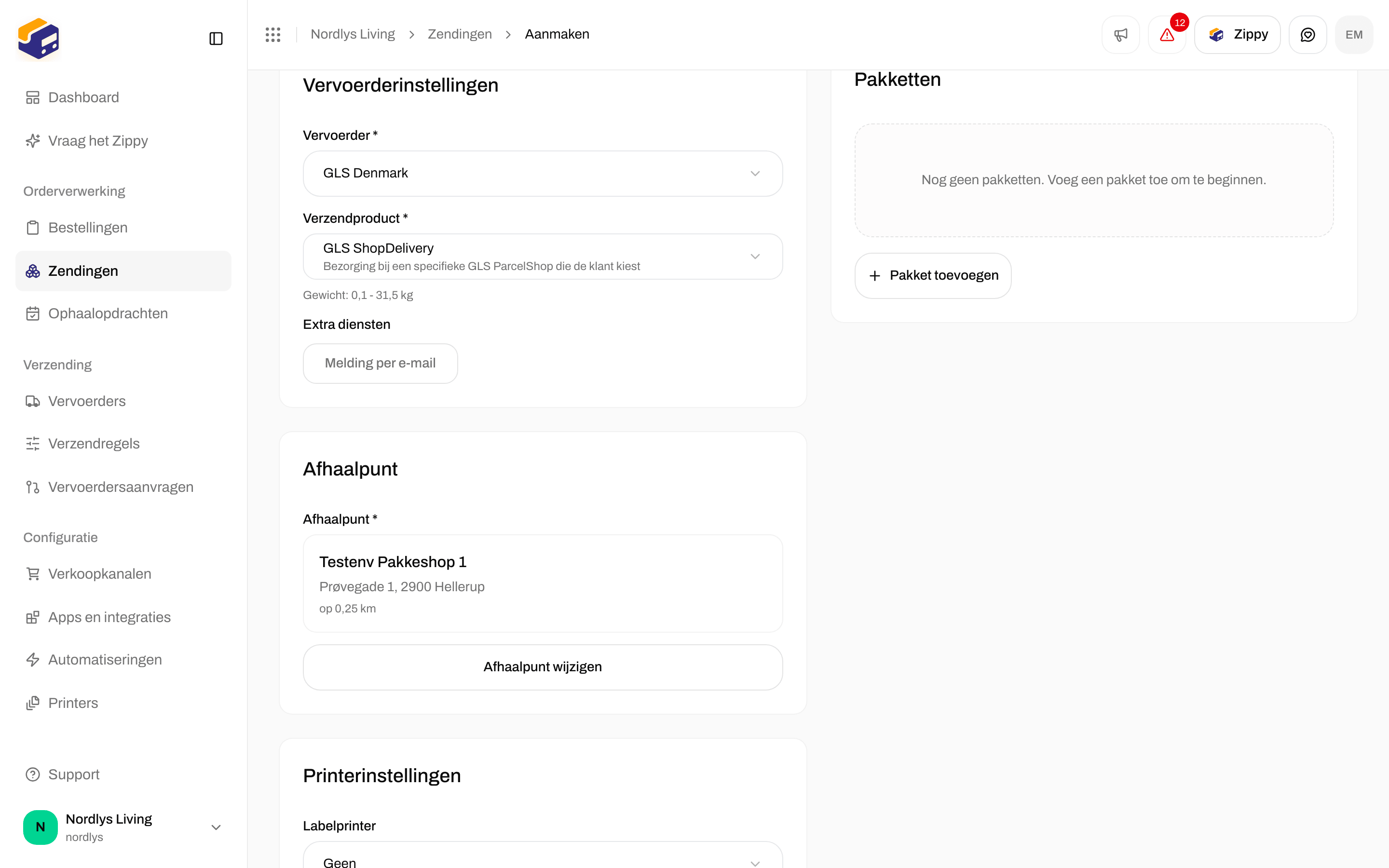 Kaart Afhaalpunt met een gekozen afhaalpunt dat de naam, het adres en de afstand toont