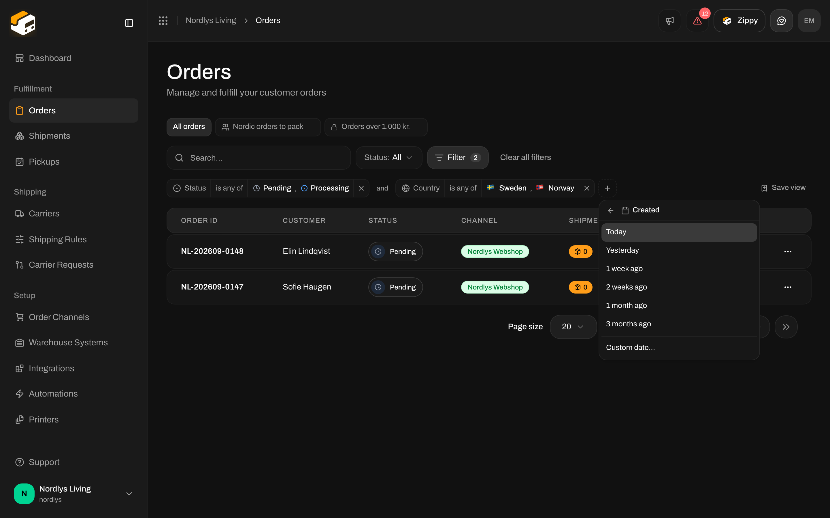 Created filter with Today, Yesterday, 1 week ago, 1 month ago and Custom date choices