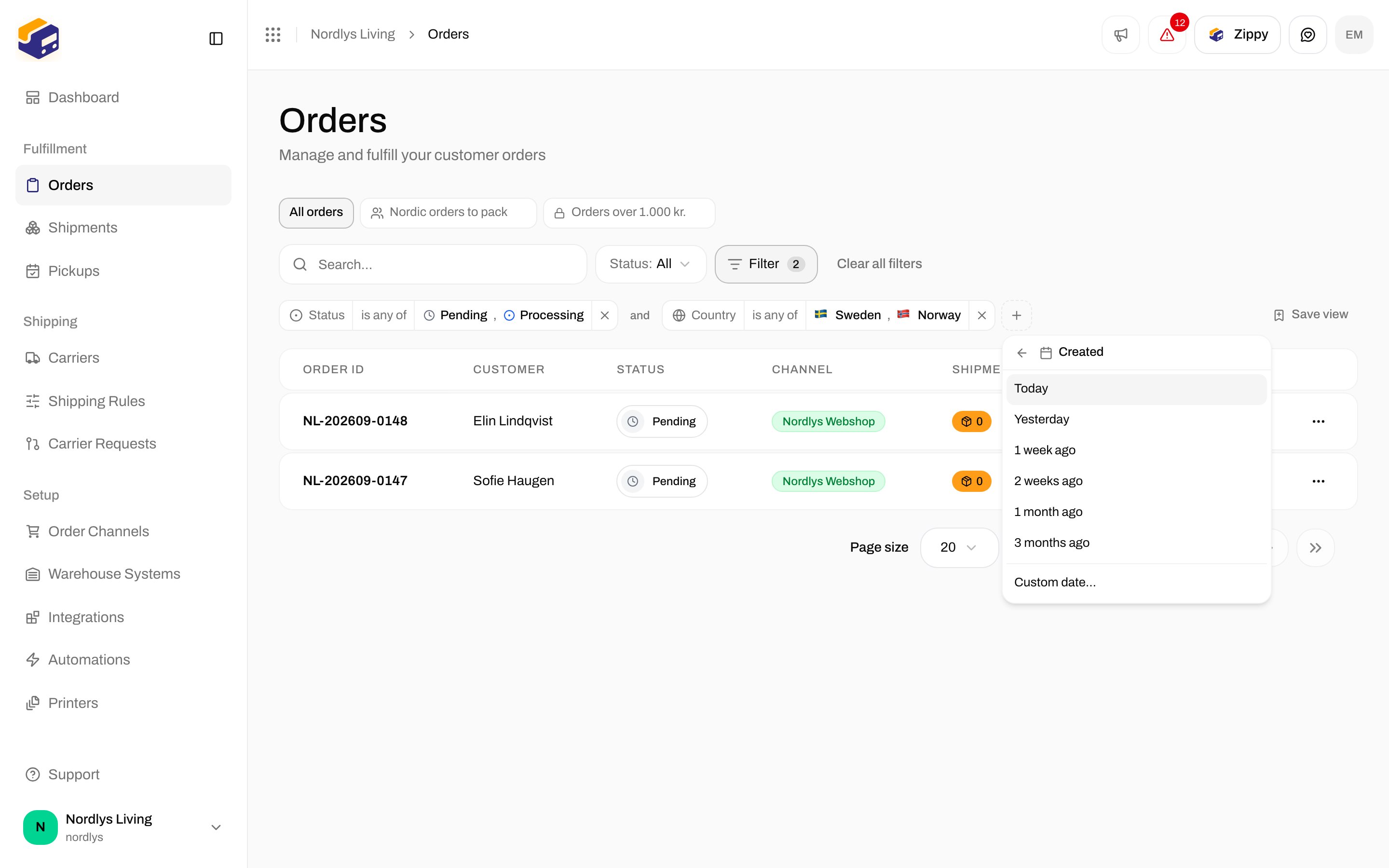 Created filter with Today, Yesterday, 1 week ago, 1 month ago and Custom date choices