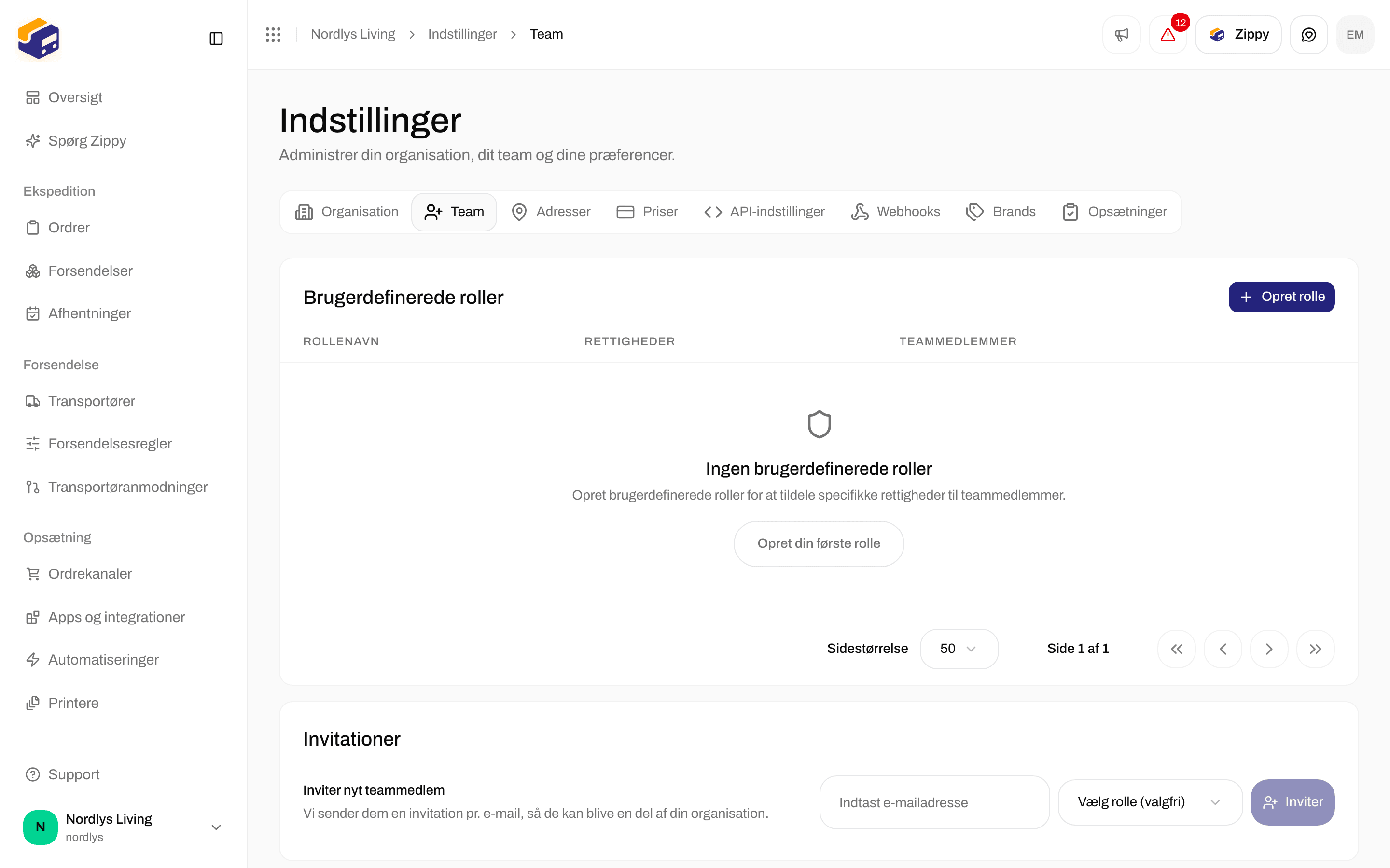 Tom tilstand for Brugerdefinerede roller med Opret rolle og Opret din første rolle