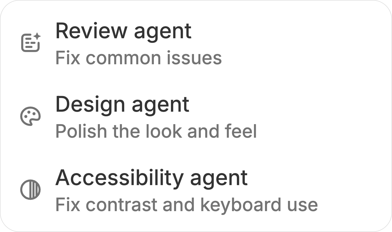 Improve my app menu with Review agent, Design agent, and Accessibility agent