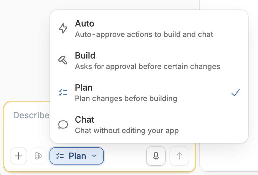 Mode selector with Plan mode selected