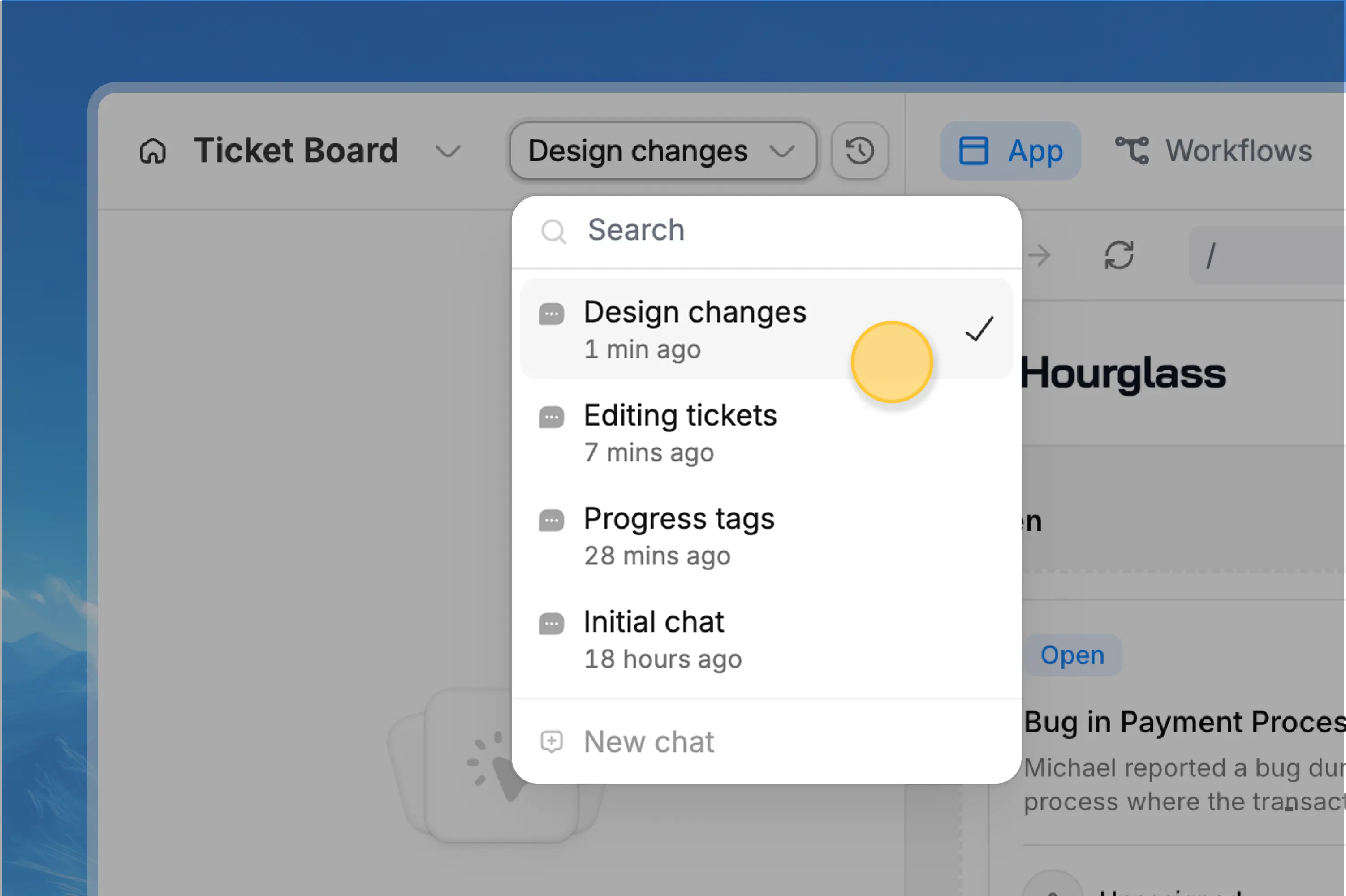 Multi-chat menu showing separate chats and a New chat option