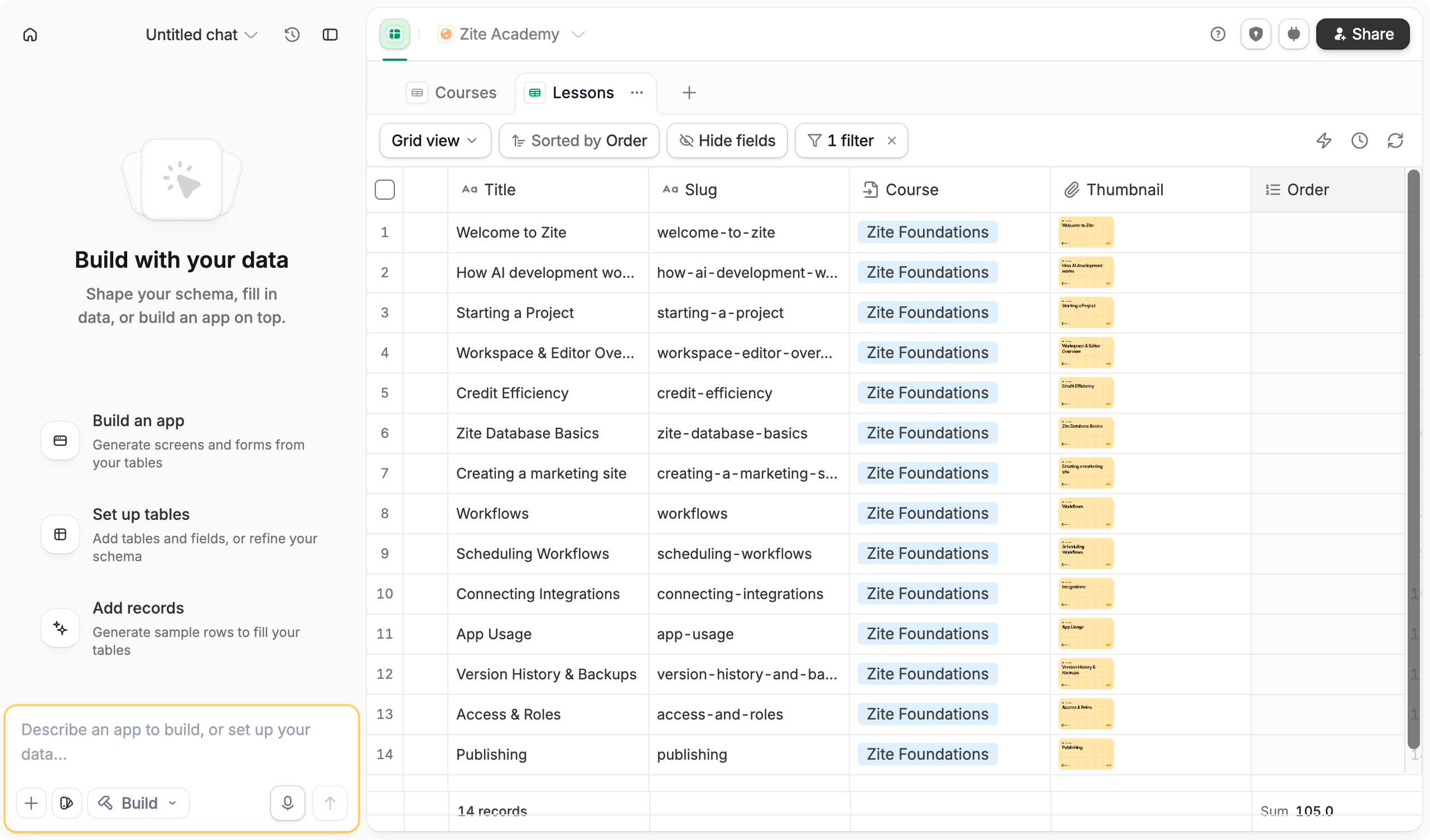 Zite Agent alongside a database view