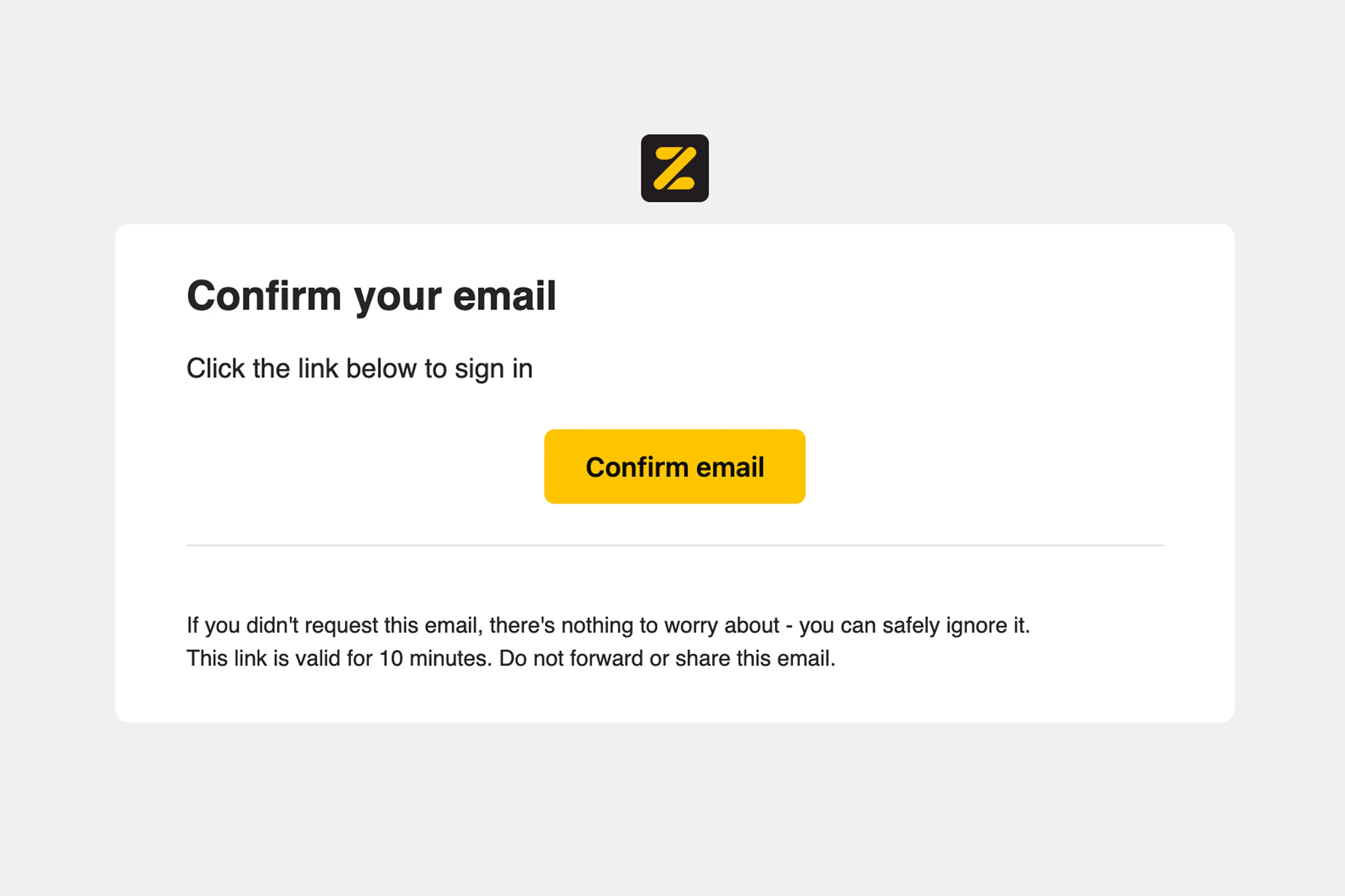 Branded magic link email received in a user's inbox