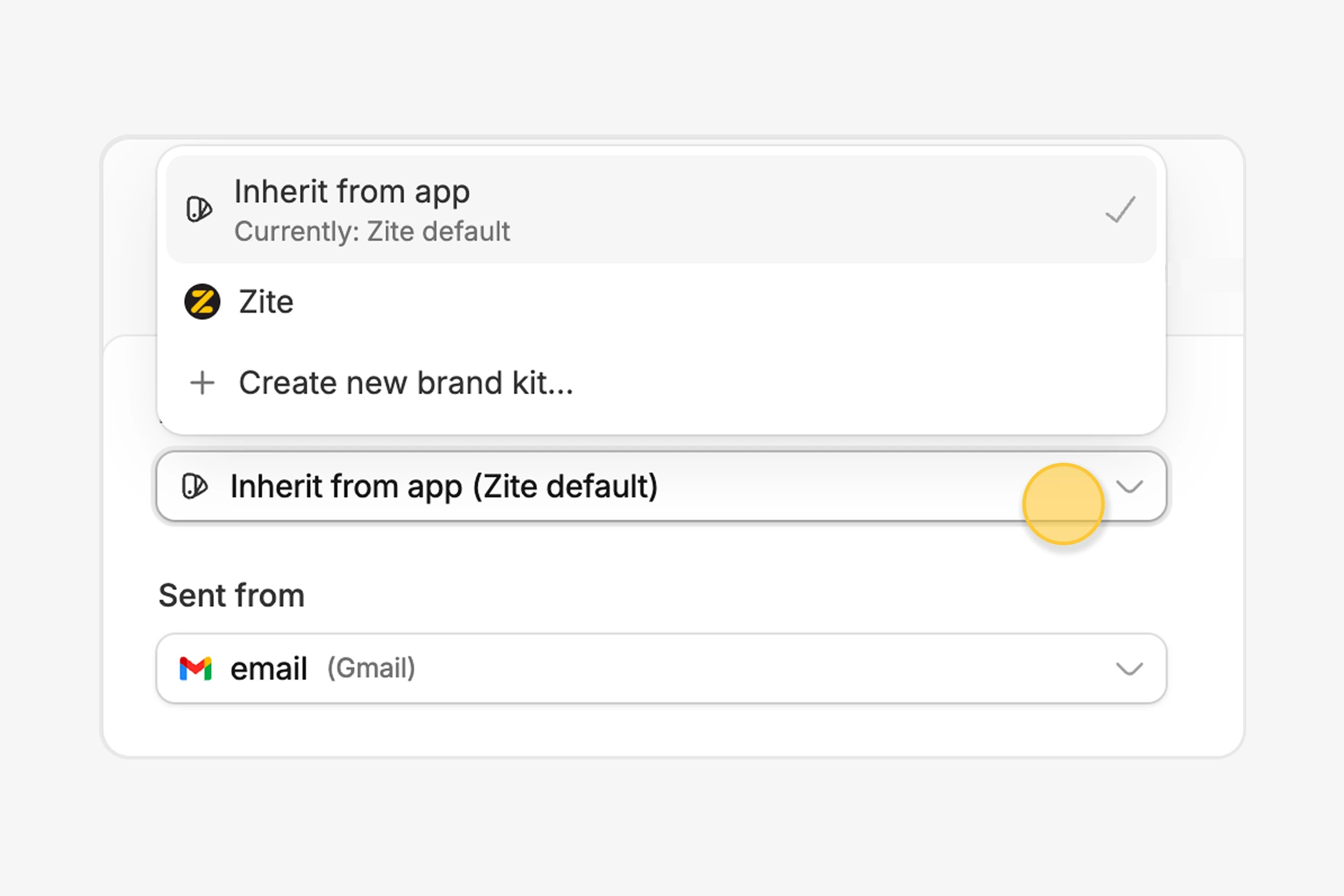 Magic link email branding settings showing brand kit and sender email options