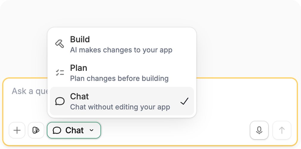 Mode selector with Chat mode selected Mode selector with Chat mode selected