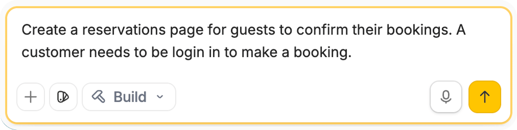 Build mode prompt requesting a reservations page with login required Build mode prompt requesting a reservations page with login required