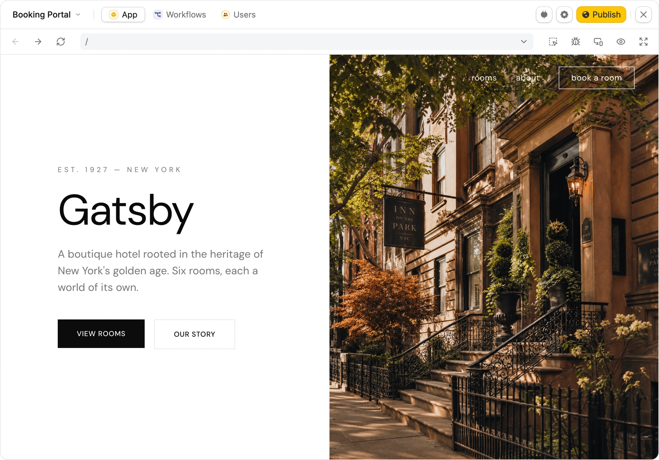 Zite-generated placeholder image example Zite-generated hotel landing page using a placeholder hero image