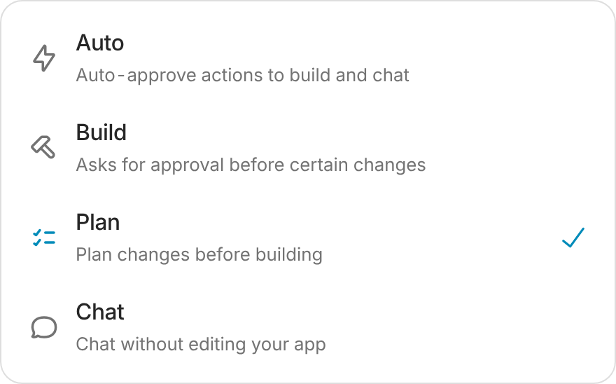 Illustration of Zite's mode menu with Plan selected and the description Plan changes before building.