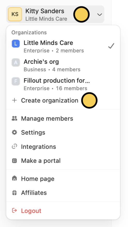 Create organization Create organization