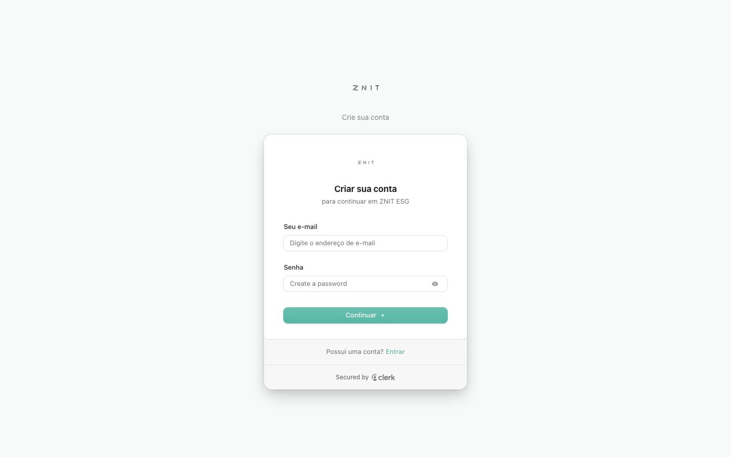 Página /sign-up com formulário do Clerk em PT-BR
