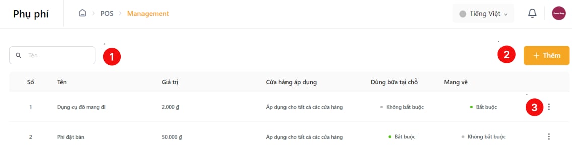 Cấu hình phụ phí chi tiết