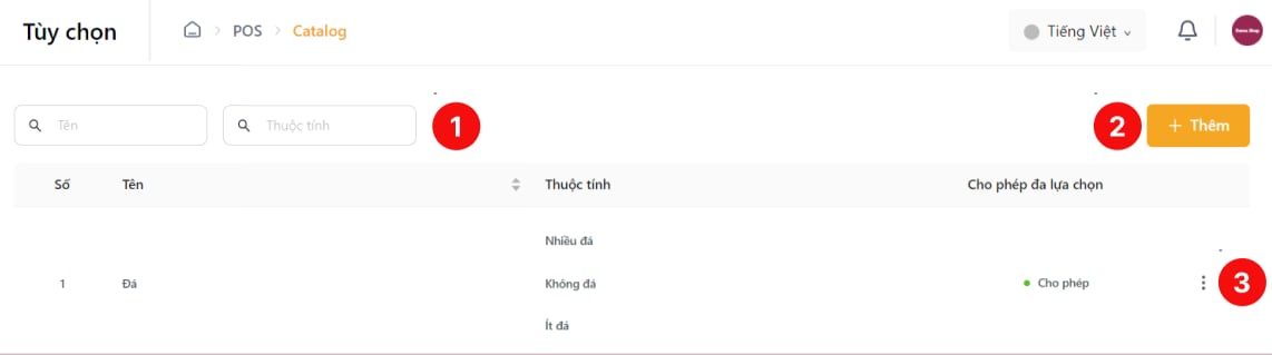 Giao diện quản lý Options