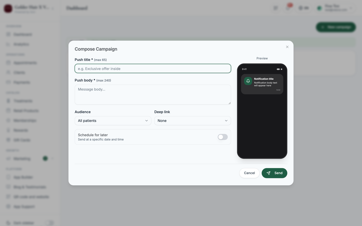 Compose Campaign dialog