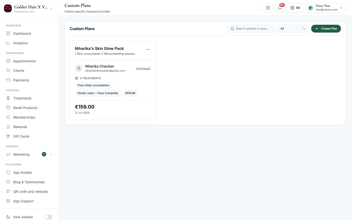 The Custom Plans management list