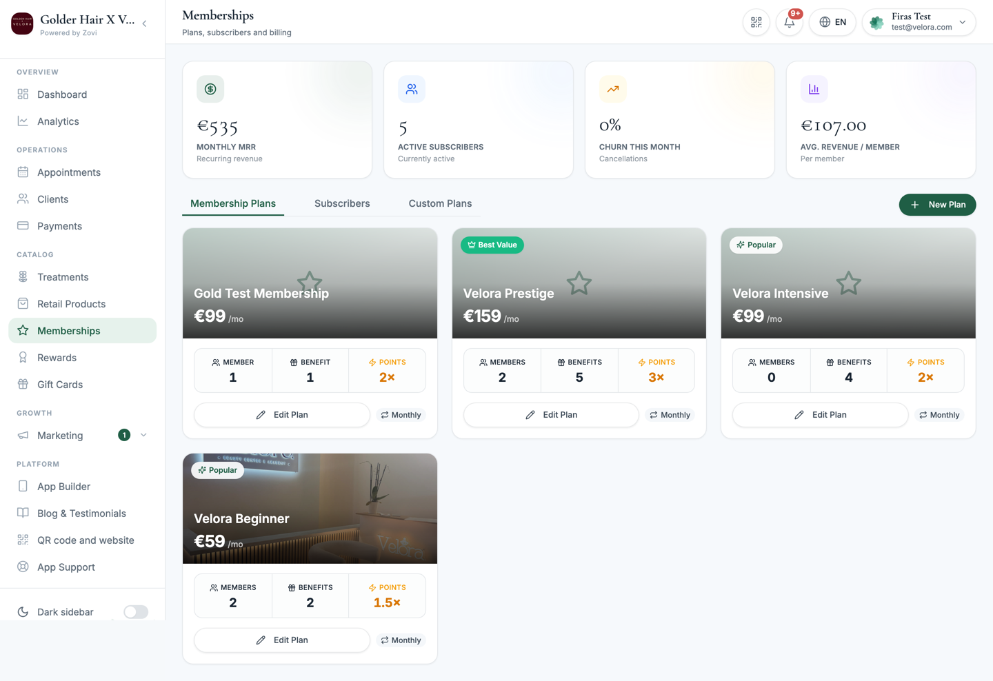 Memberships page