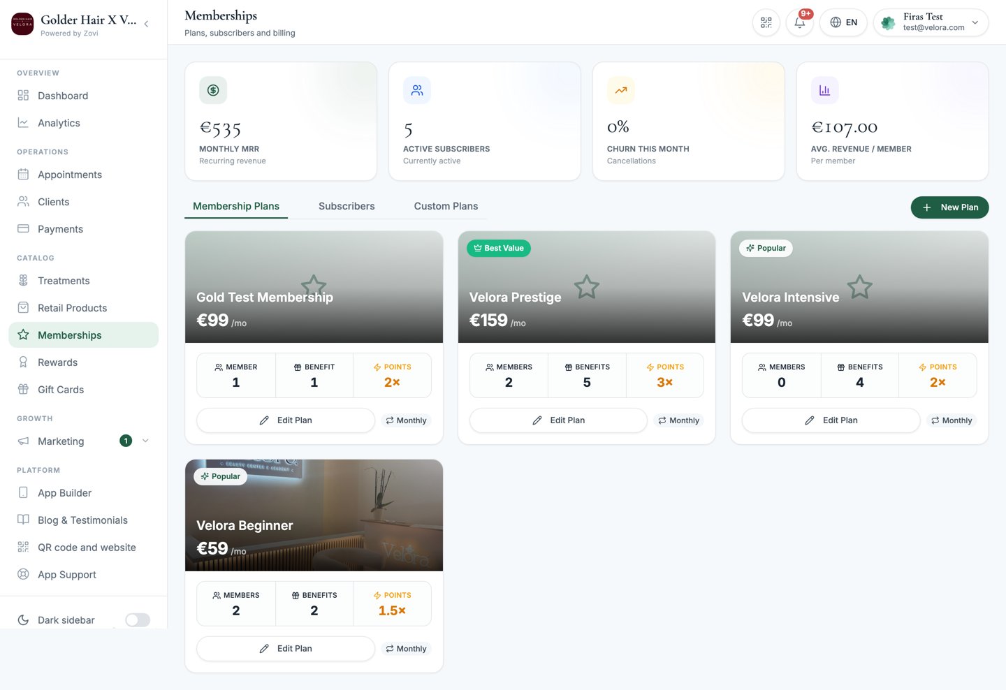 Memberships page