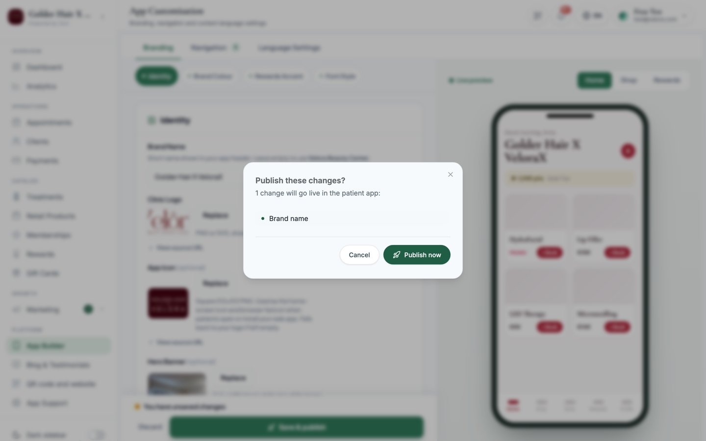 The Publish these changes review dialog