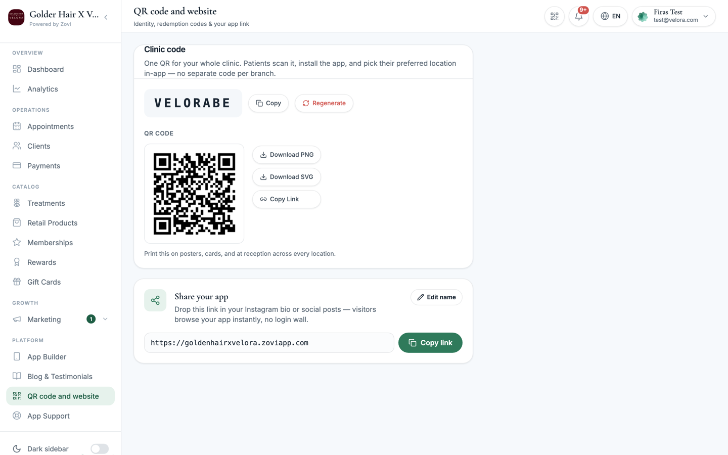 The QR code and website page