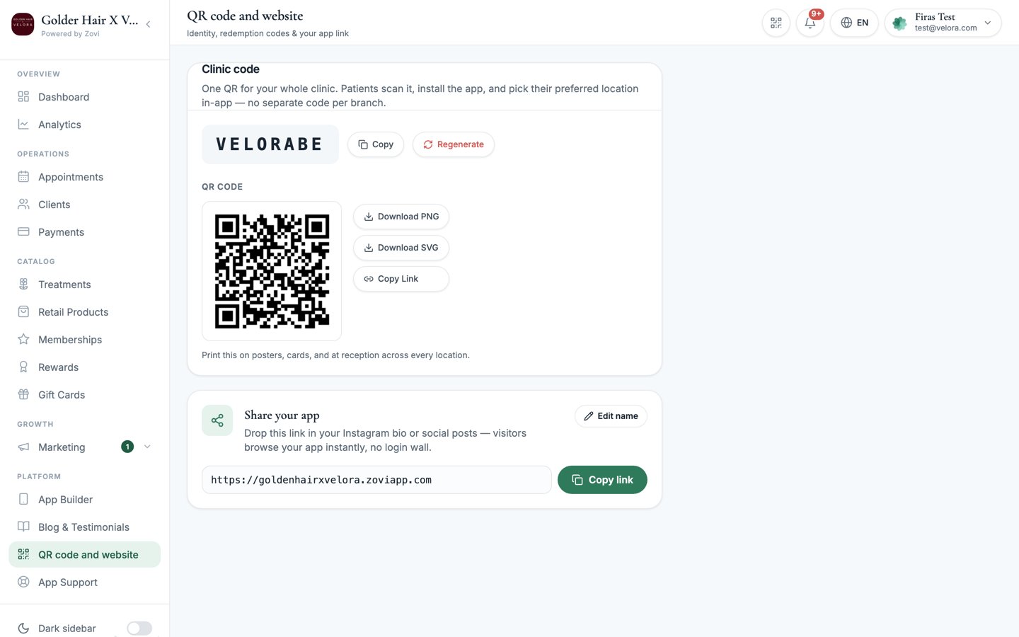 The QR code and website page