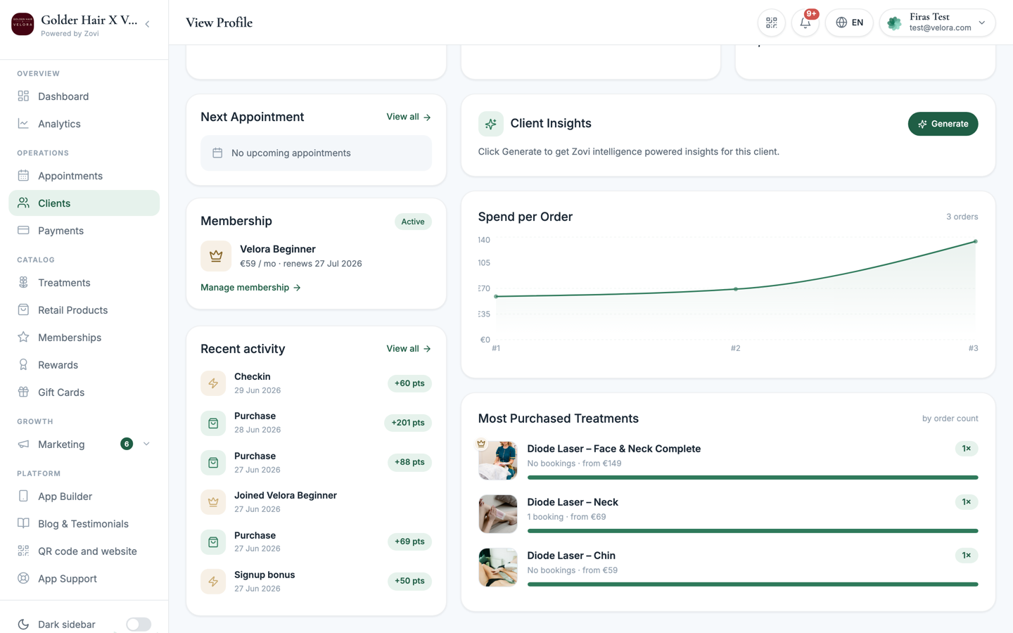 The Overview tab of a client profile