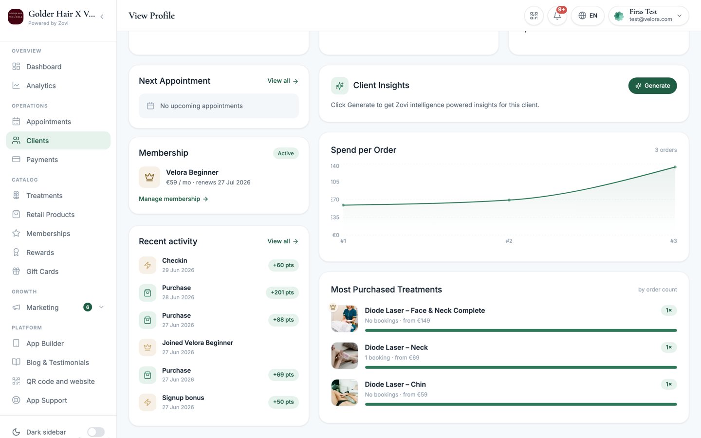 The Overview tab of a client profile
