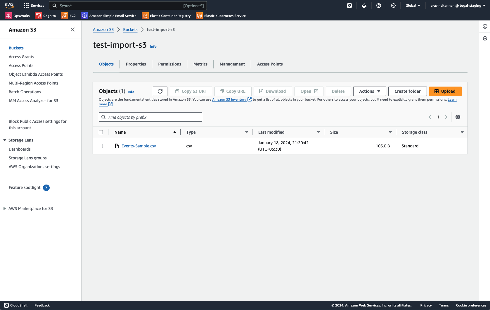 S3 Bucket List Objects Screen