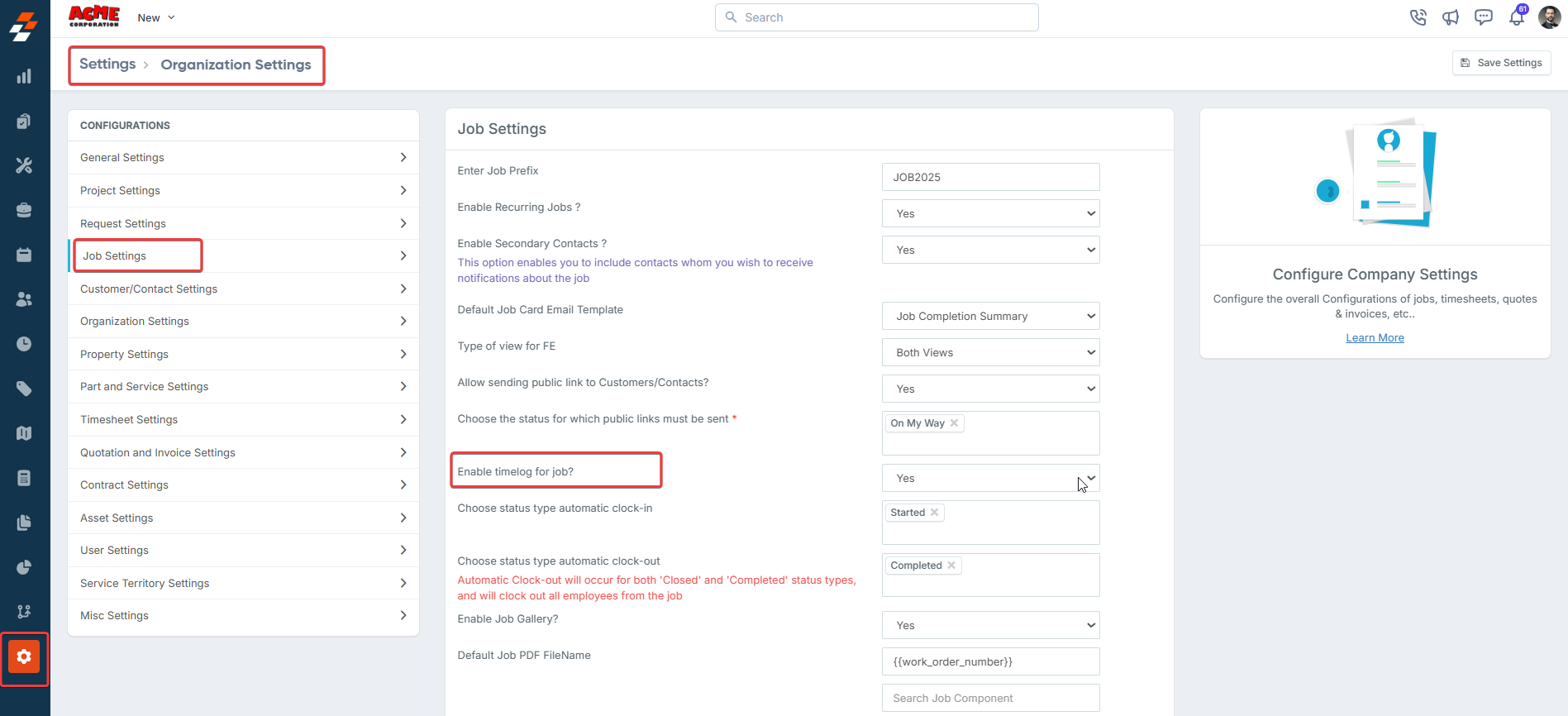 Enabling Timelogs - Zuper