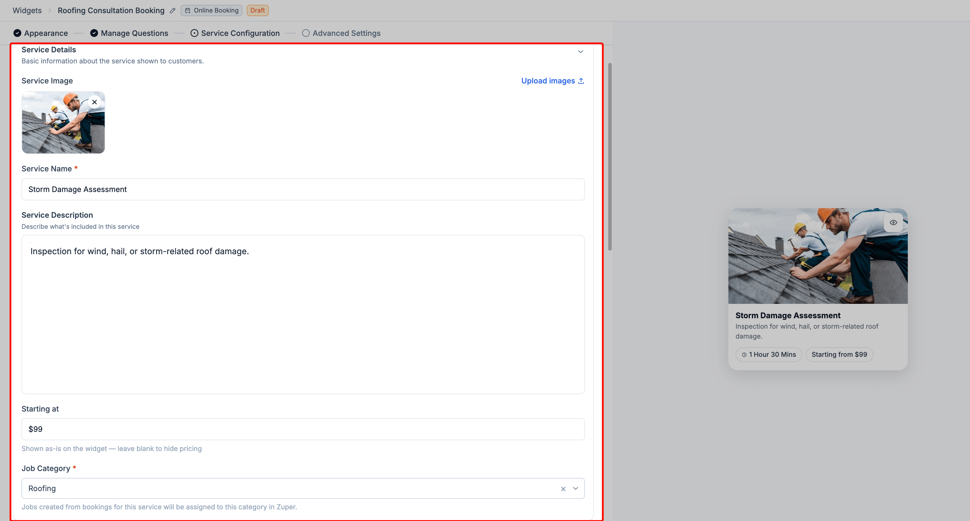 Service Details Widget Service Details Widget