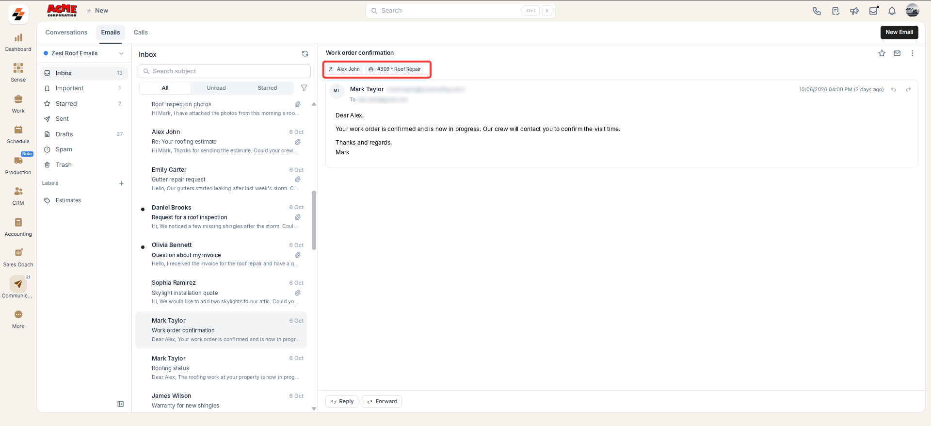 Email Inbox Zest Roof