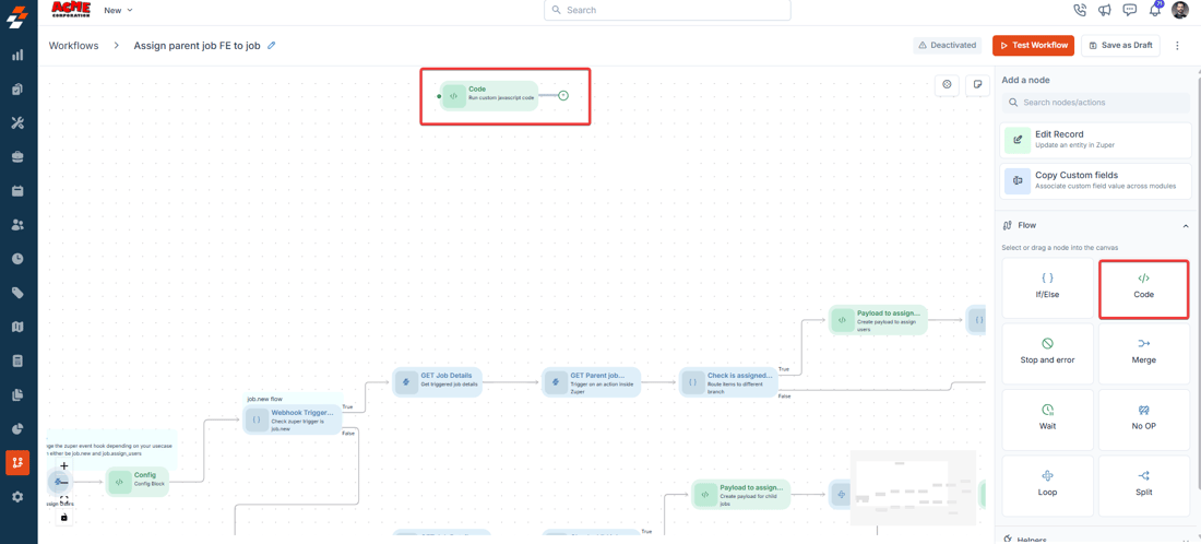 Workflow Builder Nodes - Zuper