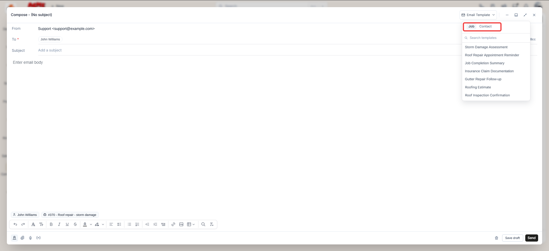 Email Templates Job Tab