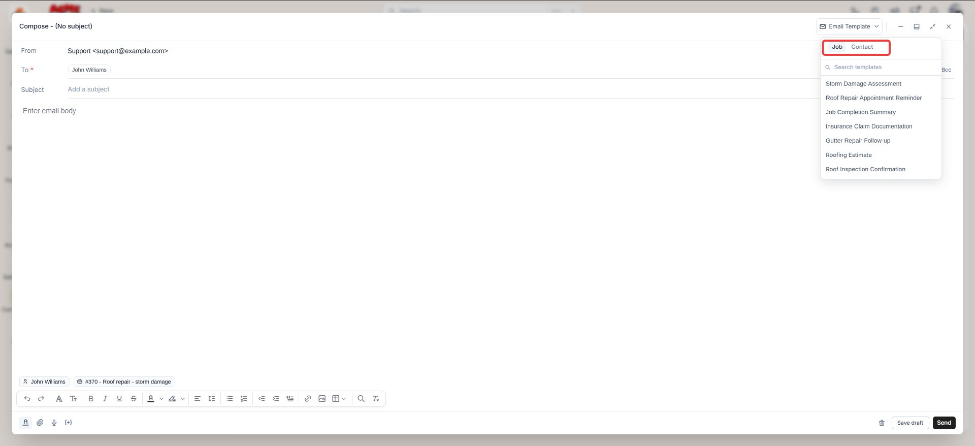 Email Templates Job Tab Email Templates Job Tab