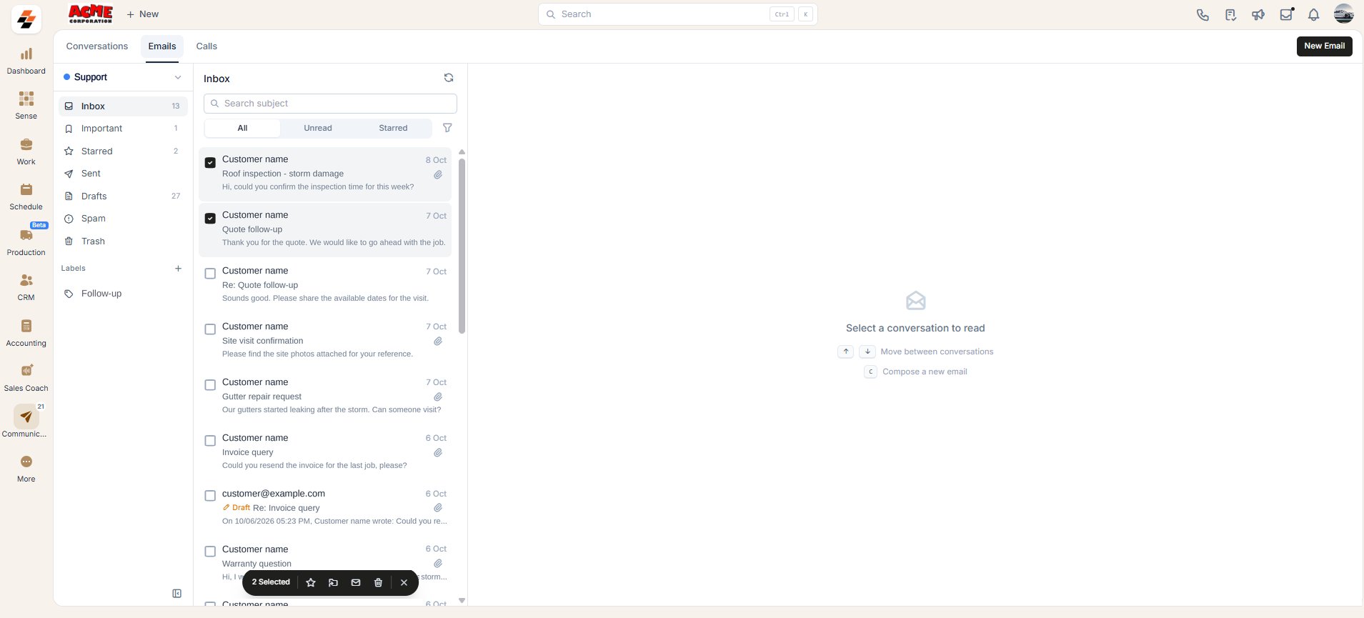 Emails Bulk Select Emails Bulk Select