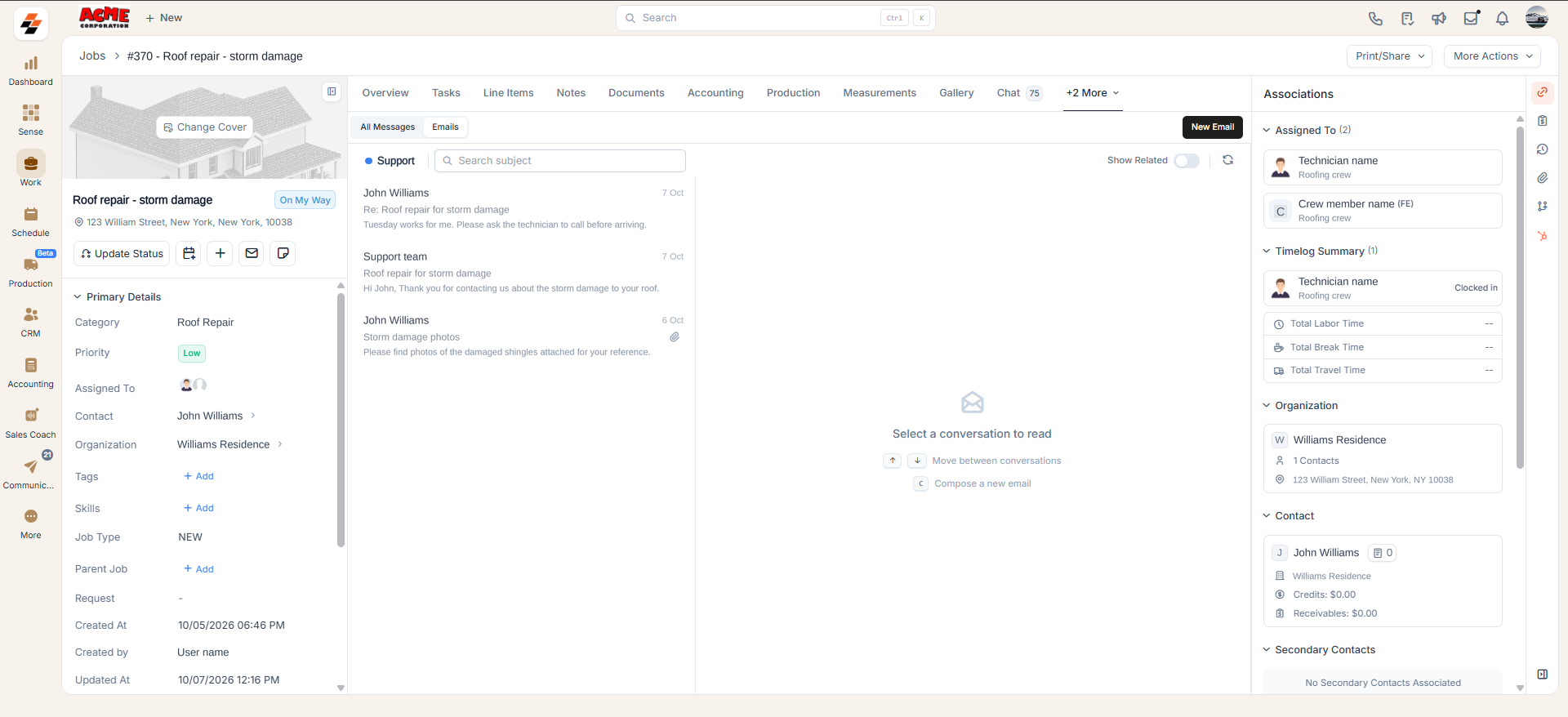 Job Emails Tab