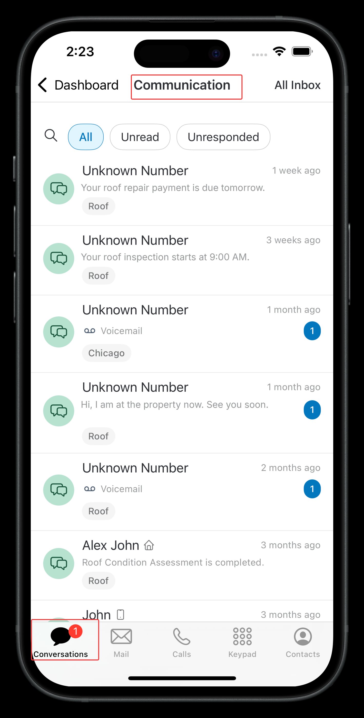 Conversations List Conversations List