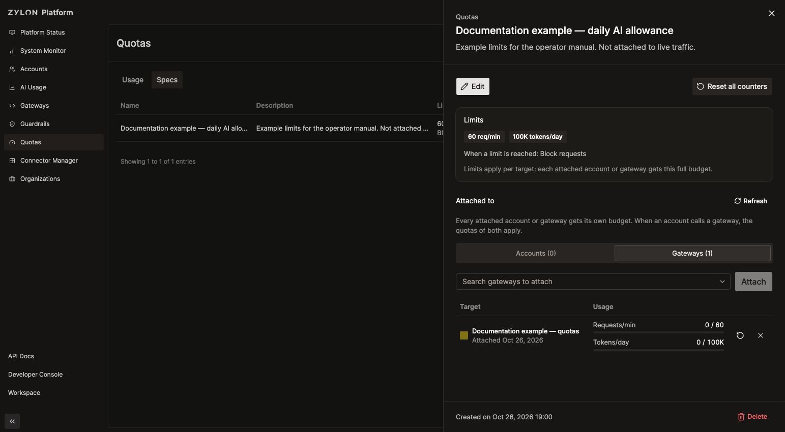 Attached demonstration gateway with separate request and token counters